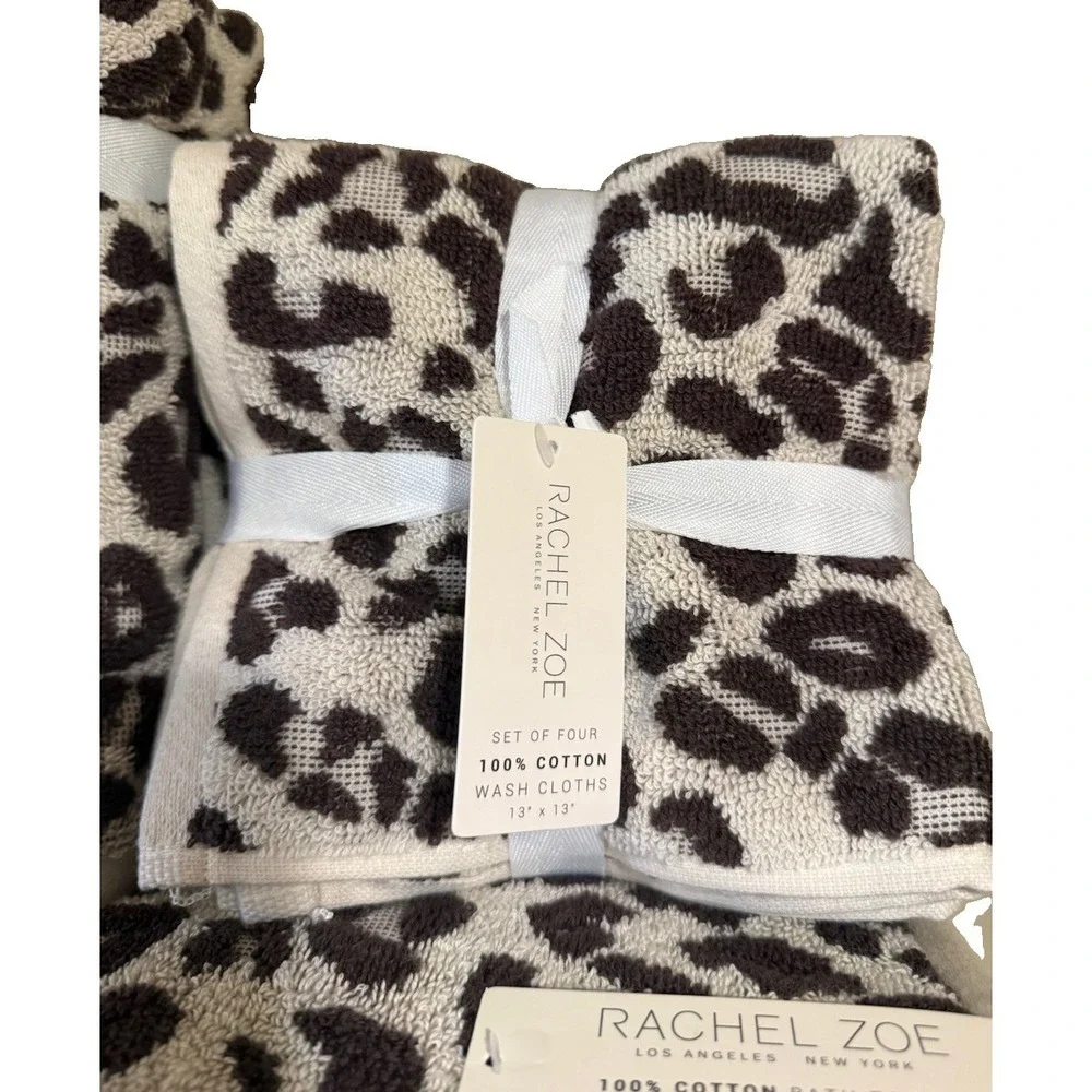 8pc Rachel Zoe Leopard Cheetah Animal Print Bath Hand Washcloth Towel Set NEW